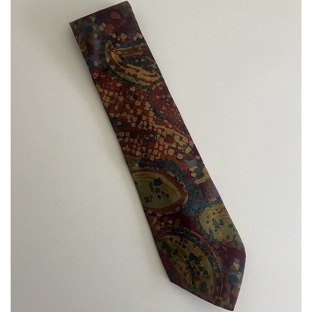 FENDI Vintage Men's Abstract Geometric Mosaic 100% Silk Necktie Hand Made Italy